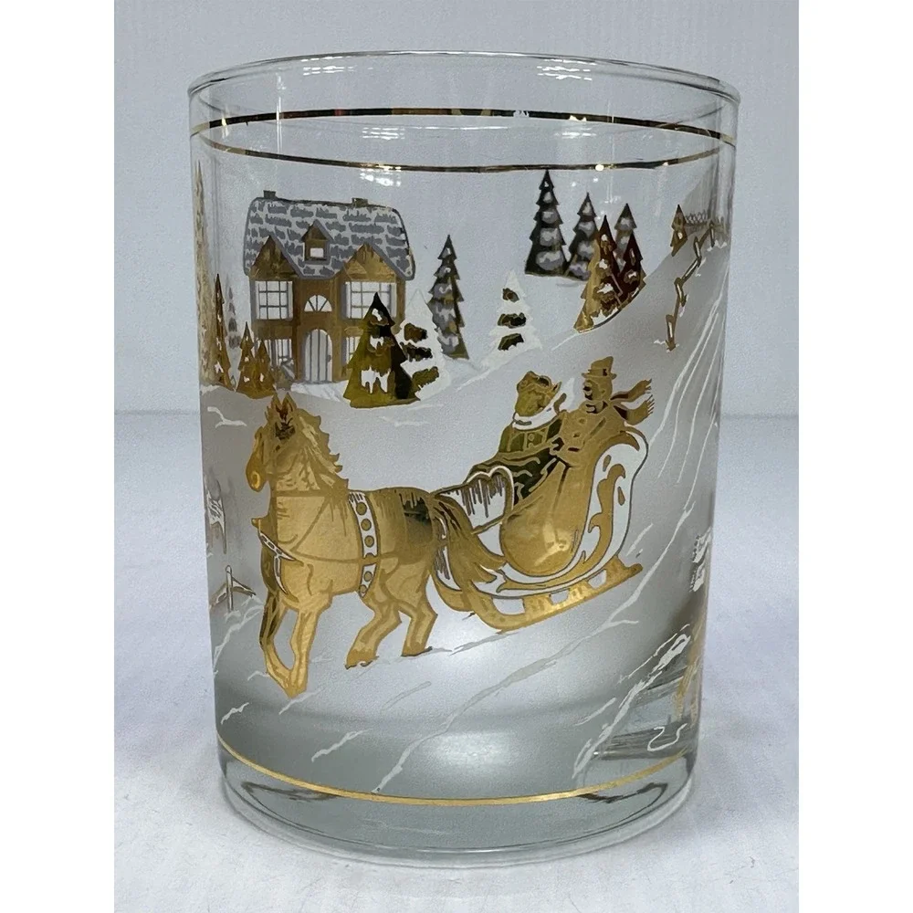 VINTAGE CHRISTMAS CULVER OLD FASHIONED GLASSES WINTER SCENES SLEIGH CAROLING